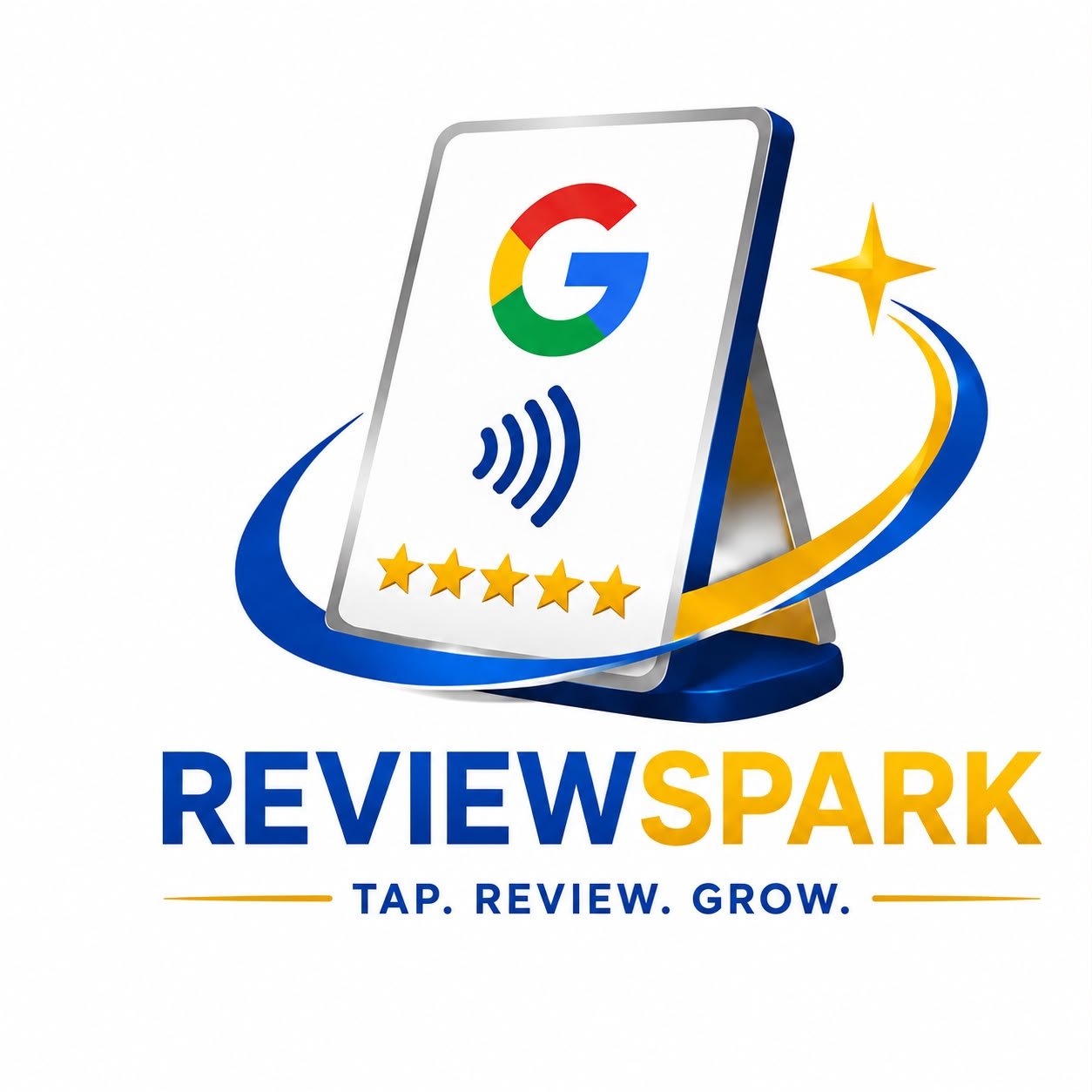 ReviewSpark NFC Google review card on a countertop stand